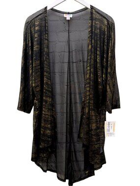 LuLaRoe Lindsay Sheer Kimono Jacket Black Gold Medium Open Light Metallic NWT